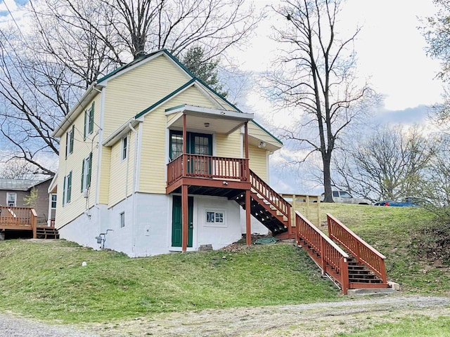 1204 3rd St, Waynesboro, VA 22980 - rear view of property featuring stairway, a deck, and a yard
