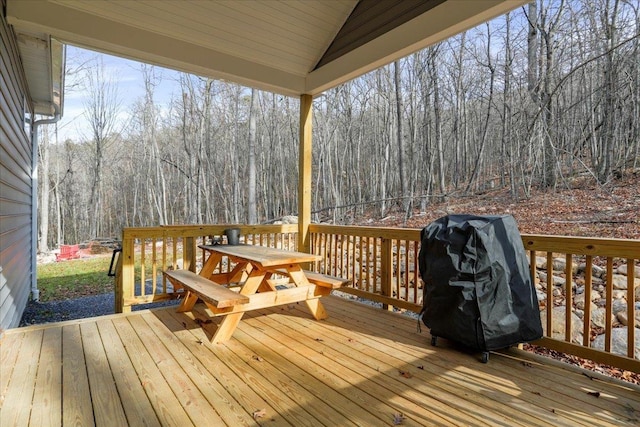115 Mountain Top Ln, New Market, VA 22844 - deck featuring a wooded view and grilling area