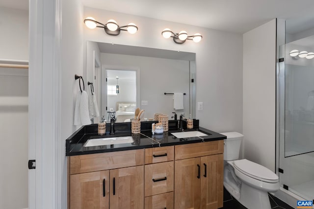 1234 Laconia Ln, Charlottesville, VA 22911 - full bath with double vanity, toilet, a shower stall, and a sink