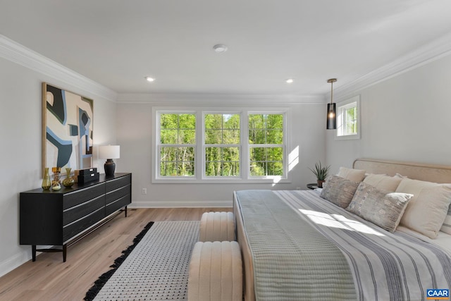 1234 Laconia Ln, Charlottesville, VA 22911 - bedroom with baseboards, ornamental molding, recessed lighting, and light wood-style floors
