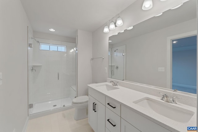 27 Woodburn Rd, Charlottesville, VA 22901 - full bath featuring a shower stall, double vanity, recessed lighting, and tile patterned floors