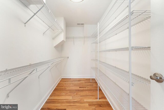 walk in closet featuring light hardwood / wood-style floors