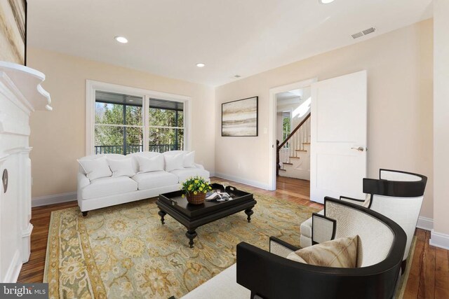 living room with hardwood / wood-style floors