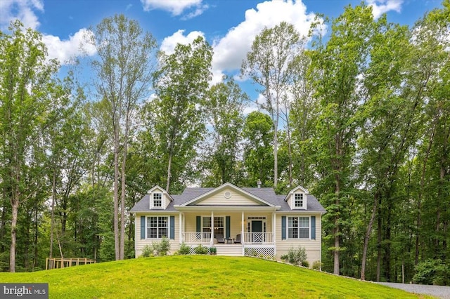 109 Poplar Dr, Louisa, VA 23093 - cape cod house featuring a porch and a front lawn