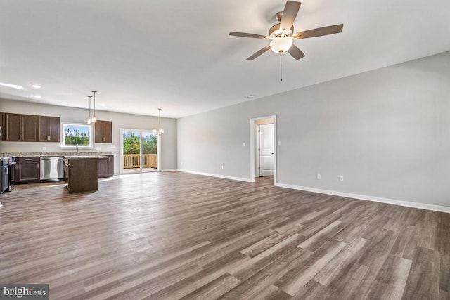 Kentuck Pl, Mineral, VA 23117 - unfurnished living room with a ceiling fan, wood finished floors, baseboards, a chandelier, and recessed lighting