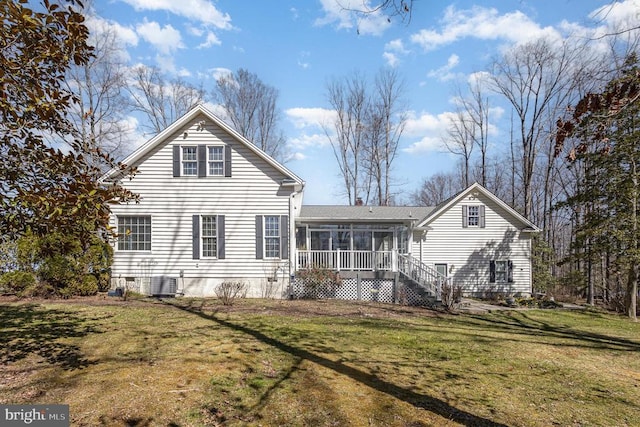 3617 Hidden Acres Way, Partlow, VA 22534 - rear view of house featuring a sunroom and a yard