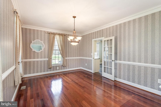 3617 Hidden Acres Way, Partlow, VA 22534 - empty room featuring hardwood / wood-style floors, a chandelier, and ornamental molding