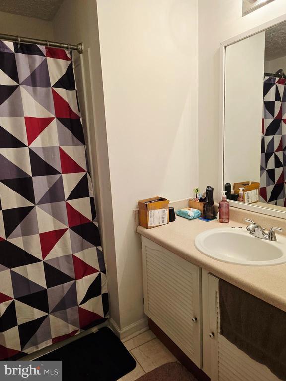 11708 Eisenhower Ln, Fredericksburg, VA 22407 - full bath with vanity, tile patterned floors, and curtained shower