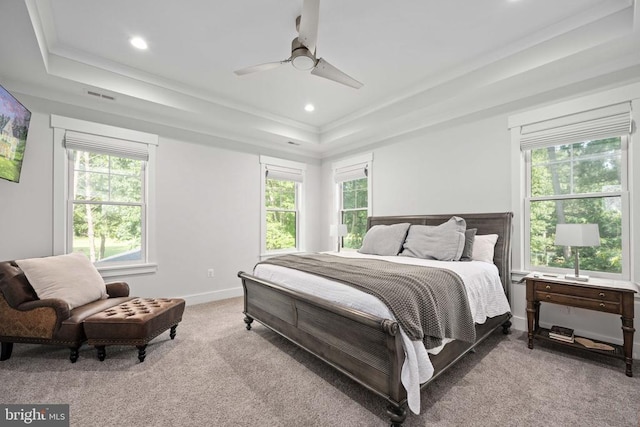 11606 Little Bay Harbor Way, Spotsylvania, VA 22551 - carpeted bedroom with a tray ceiling, recessed lighting, and a ceiling fan