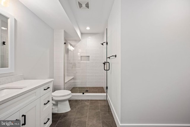 11606 Little Bay Harbor Way, Spotsylvania, VA 22551 - full bathroom featuring vanity, a stall shower, recessed lighting, and tile patterned flooring