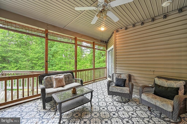 520 Oak Grove Dr, Mineral, VA 23117 - sunroom featuring a ceiling fan and outdoor lounge area