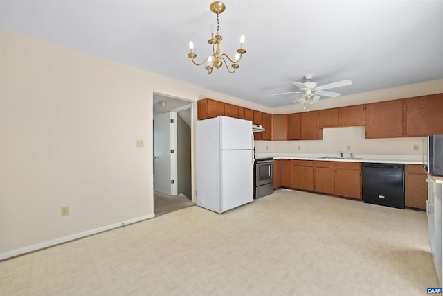 903 Stonehenge Rd, Charlottesville, VA 22901 - kitchen featuring freestanding refrigerator, dishwasher, stainless steel range with electric cooktop, a sink, and light countertops