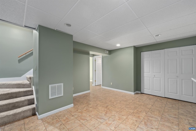 903 Stonehenge Rd, Charlottesville, VA 22901 - finished basement featuring stairs, a paneled ceiling, recessed lighting, baseboards, and tile patterned flooring