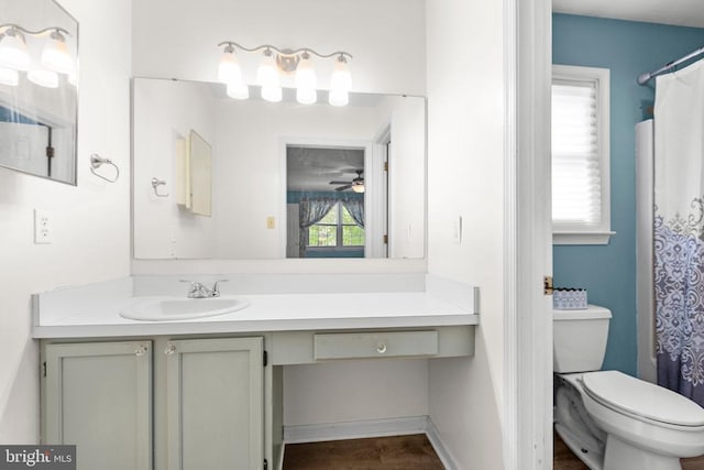 5310 Leavells Crossing Dr, Fredericksburg, VA 22407 - bathroom with vanity, a shower with curtain, and ceiling fan