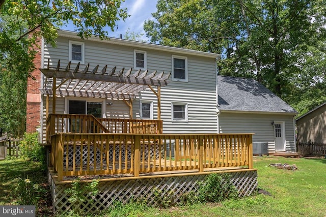 5310 Leavells Crossing Dr, Fredericksburg, VA 22407 - back of property featuring a pergola, a wooden deck, and a shingled roof