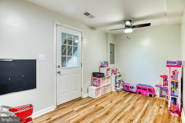 1905 Crepe Myrtle Ln, Culpeper, VA 22701 - rec room featuring wood finished floors, electric panel, and a ceiling fan