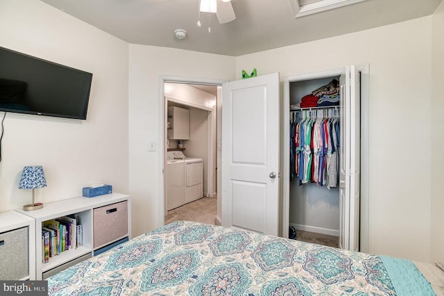 1905 Crepe Myrtle Ln, Culpeper, VA 22701 - bedroom featuring washing machine and clothes dryer, light carpet, and a closet