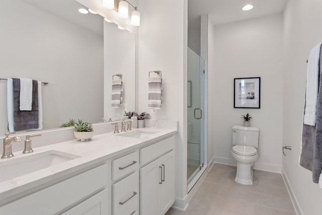 3247 Preston Shore Dr Unit 18D, Rockingham, VA 22801 - full bathroom with double vanity, a stall shower, tile patterned floors, toilet, and recessed lighting
