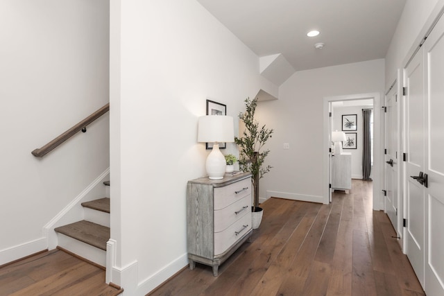 3247 Preston Shore Dr Unit 18D, Rockingham, VA 22801 - hallway featuring hardwood / wood-style flooring, recessed lighting, baseboards, and stairway