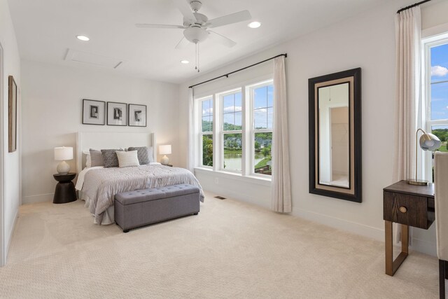 3247 Preston Shore Dr Unit 18D, Rockingham, VA 22801 - carpeted bedroom featuring attic access, baseboards, recessed lighting, and ceiling fan