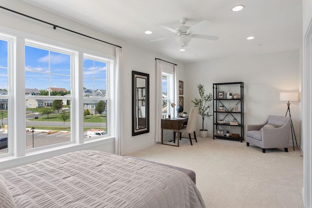 3247 Preston Shore Dr Unit 18D, Rockingham, VA 22801 - bedroom with light colored carpet, a desk, recessed lighting, a ceiling fan, and baseboards