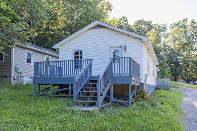 99 Sharp Hill Ln, Hinton, VA 22831 - back of property featuring a deck, crawl space, and stairs
