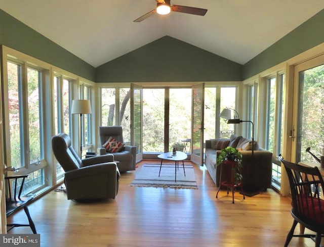 3016 Etlan Rd, Etlan, VA 22719 - living area with lofted ceiling, ceiling fan, and wood finished floors