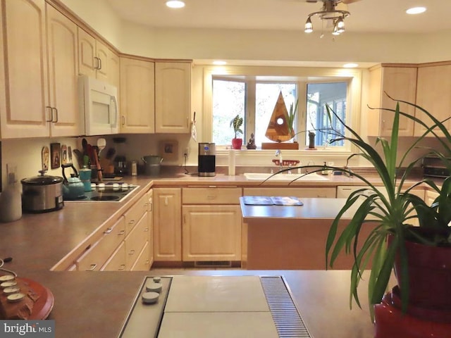 3016 Etlan Rd, Etlan, VA 22719 - kitchen with white microwave, electric cooktop, light brown cabinetry, recessed lighting, and tile patterned floors