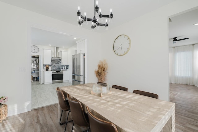 728 Mason St, Dayton, VA 22821 - dining space with a chandelier, light wood-style floors, recessed lighting, and baseboards