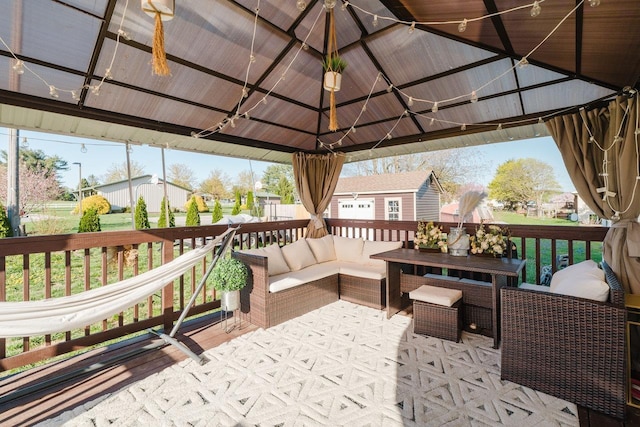 728 Mason St, Dayton, VA 22821 - wooden deck featuring a gazebo, an outdoor hangout area, and a residential view