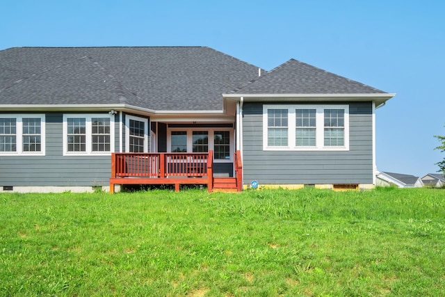 795 Barrows Ct, Mcgaheysville, VA 22840 - back of property featuring a wooden deck, a yard, and a shingled roof
