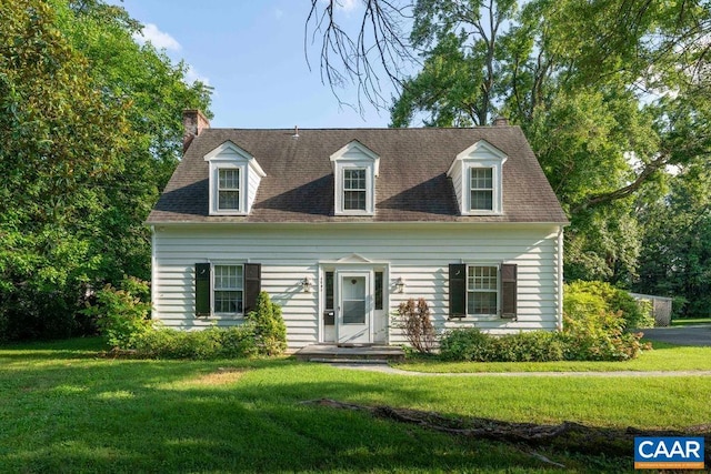 2201 Stadium Rd, Charlottesville, VA 22903 - cape cod-style house with a chimney, a front yard, and roof with shingles