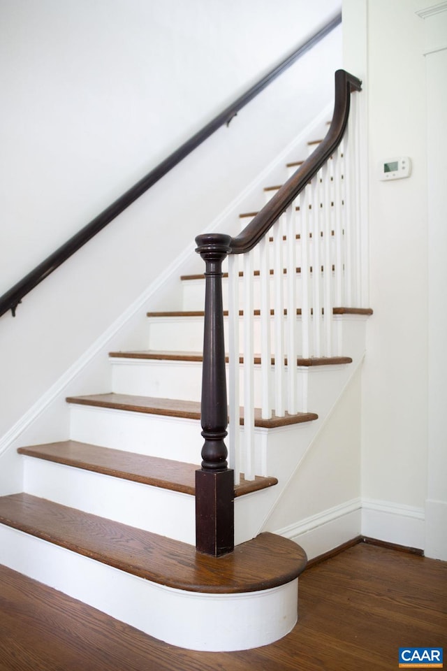 2201 Stadium Rd, Charlottesville, VA 22903 - stairway featuring wood finished floors and baseboards