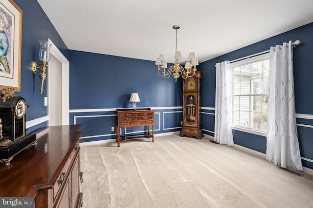 604 Mt Pleasant Dr, Locust Grove, VA 22508 - dining area with an inviting chandelier, carpet flooring, and visible vents