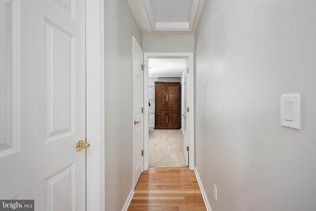 604 Mt Pleasant Dr, Locust Grove, VA 22508 - hallway with attic access, light wood-style floors, and baseboards