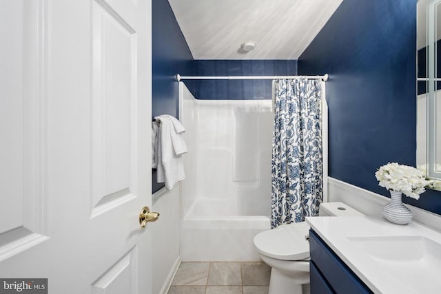 604 Mt Pleasant Dr, Locust Grove, VA 22508 - bathroom featuring tile patterned floors, shower / bath combo with shower curtain, toilet, and vanity