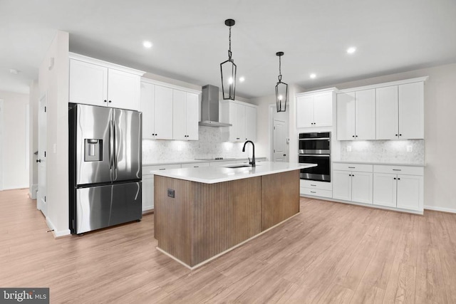 1 Blakely St, Fredericksburg, VA 22408 - kitchen with appliances with stainless steel finishes, wall chimney range hood, a sink, backsplash, and recessed lighting