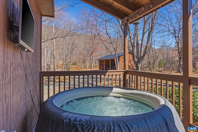 1481 Red Bird Dr, Stanardsville, VA 22973 - wooden deck with an outdoor hot tub