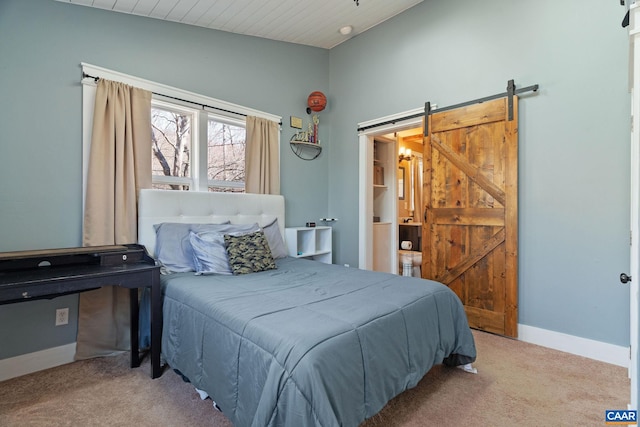 1481 Red Bird Dr, Stanardsville, VA 22973 - carpeted bedroom featuring baseboards and a barn door