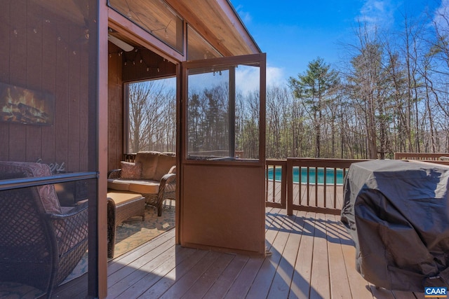 1481 Red Bird Dr, Stanardsville, VA 22973 - wooden terrace with a fenced in pool