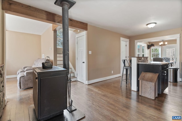1481 Red Bird Dr, Stanardsville, VA 22973 - interior space with baseboards, an inviting chandelier, and wood finished floors