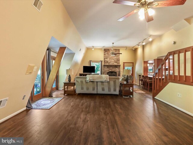  - living room with ceiling fan, wood-type flooring, and healthy amount of natural light