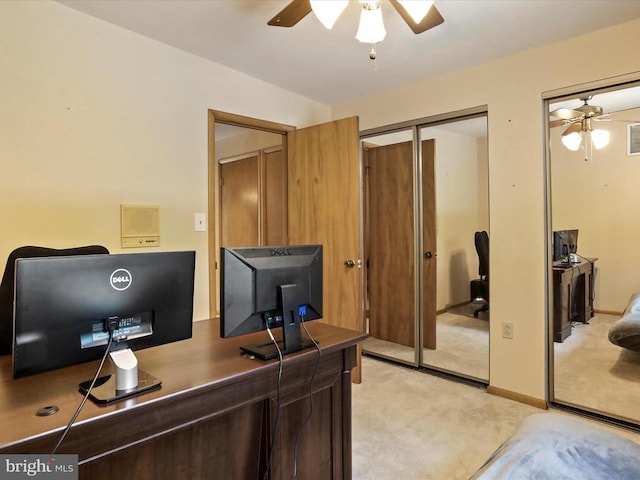  - office with ceiling fan and light colored carpet