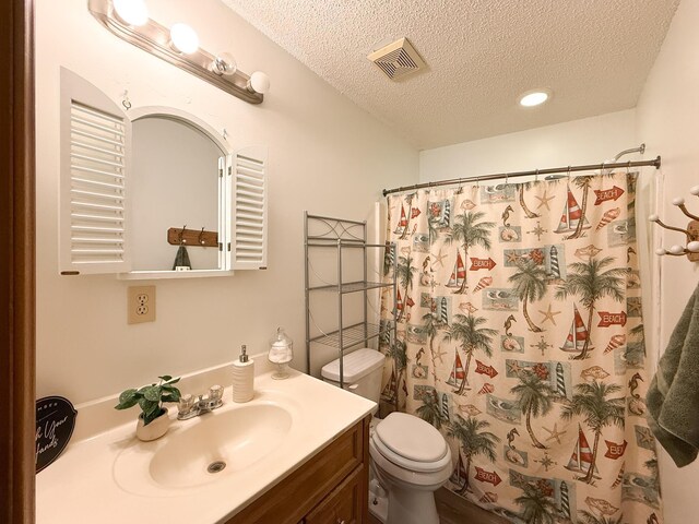 150 Falling Rock Dr, Stuarts Draft, VA 24477 - full bathroom with a textured ceiling, toilet, vanity, recessed lighting, and a shower with shower curtain
