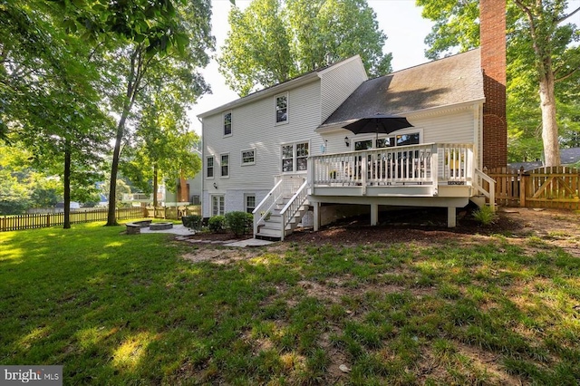 4924 Queensbury Cir, Fredericksburg, VA 22408 - rear view of house featuring a deck, an outdoor fire pit, a fenced backyard, and stairway