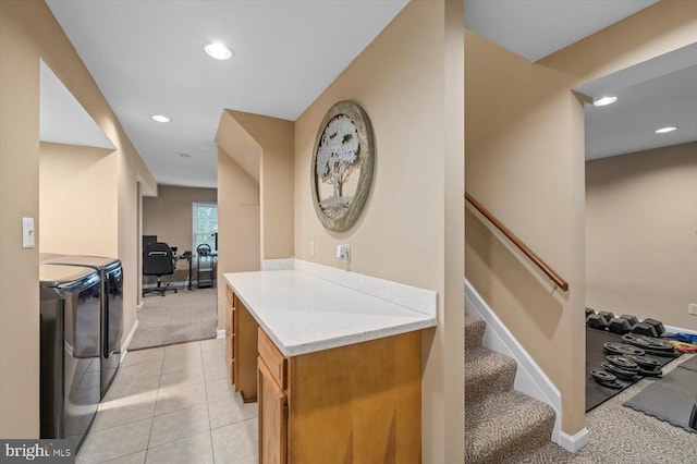 4924 Queensbury Cir, Fredericksburg, VA 22408 - staircase with carpet floors, separate washer and dryer, recessed lighting, and tile patterned floors