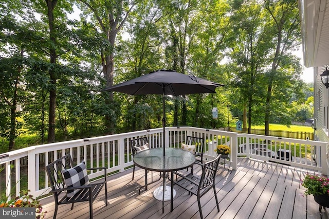 4924 Queensbury Cir, Fredericksburg, VA 22408 - wooden terrace with outdoor dining area and view of scattered trees