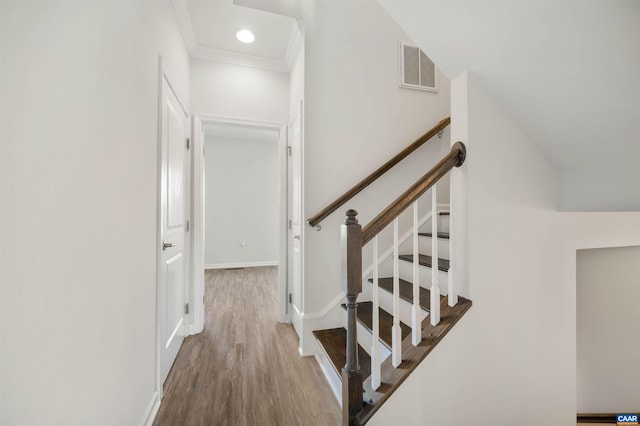915 Flat Waters Ln, Charlottesville, VA 22911 - stairs featuring wood finished floors, ornamental molding, and baseboards
