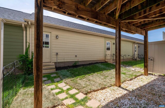 915 Flat Waters Ln, Charlottesville, VA 22911 - back of property with entry steps and a shingled roof