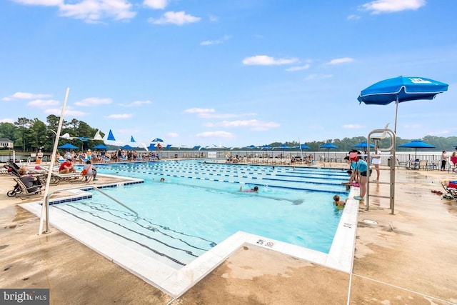 view of swimming pool with a patio area